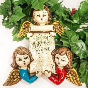 Angels Sing Silent Night Vintage Wall Plaque